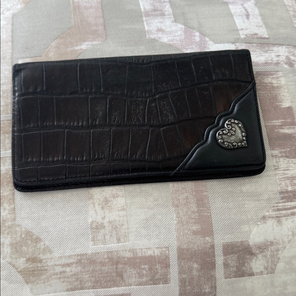 Black Crocodile Embossed Wallet with Heart Accent
